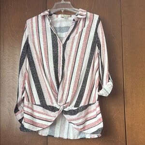 Love Potion NWT Sz Lg Striped Button-
Up w/Crossover Detail Black, Blush, Mauve